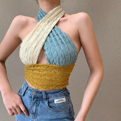 Open back ruffled halter top