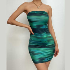 Contrast print backless sleeveless tube mini dress