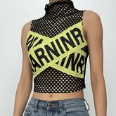 Fishnet patchwork contrast sleeveless crop top - Final Sale