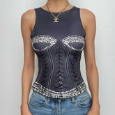 Contrast print sleeveless round neck top