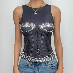 Contrast print sleeveless round neck top