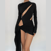 Long sleeve solid hollow out button bodysuit mini dress skirt set