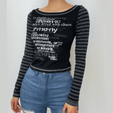 Striped patchwork long sleeve contrast stitch top