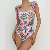 Contrast print self tie 2-way one piece swimwear