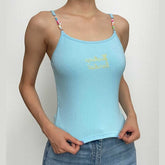 Ribbed embroidery contrast beaded u neck top - Final Sale