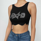 Beaded sleeveless round neck irregular crop top