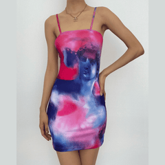 Sleeveless contrast abstract backless mini dress