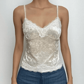 Velvet lace hem v neck backless cami top