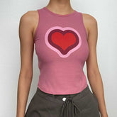 Sleeveless crewneck ribbed heart pattern contrast top - Final Sale