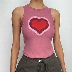 Sleeveless crewneck ribbed heart pattern contrast top - Final Sale