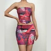 Contrast zip-up backless corset low rise mini skirt set