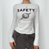 Long sleeve "SAFETY" pattern contrast crewneck top
