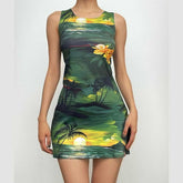 Sleeveless round neck abstract contrast mini dress - Final Sale