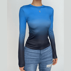 Gradient long sleeve contrast crewneck top