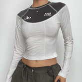 Stitch patchwork long sleeve contrast top