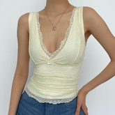 V neck sleeveless lace hem top