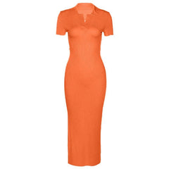 Solid Short sleeve V Neck open back Dress