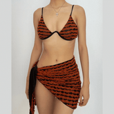 Textured contrast button irregular 3 piece swimwear