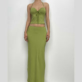 Halter sweetheart neck backless padded solid maxi skirt set