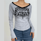 Contrast print v neck long sleeve top