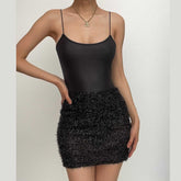 Textured solid satin u neck spaghetti strap sleeveless mini dress