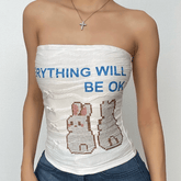 Textured rabbit pattern contrast bowknot tube top