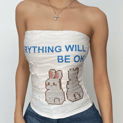 Textured rabbit pattern contrast bowknot tube top