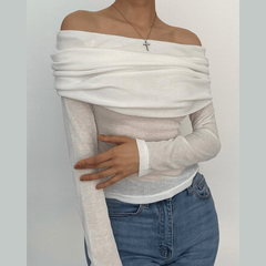 Long sleeve solid off shoulder backless top