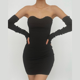 Sleeveless solid lace hem gloves tube dress