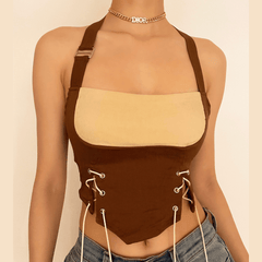 Lace up halter open back crop top