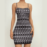 Contrast print sweetheart neck backless cami mini dress