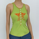 Contrast button star pattern sleeveless round neck ribbed stitch top - Final Sale
