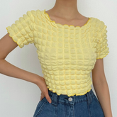Waffle solid short sleeve crewneck crop top