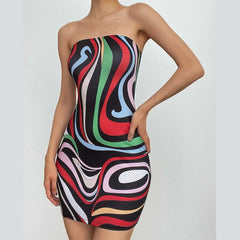 Contrast print backless sleeveless tube mini dress