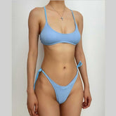 Solid textured padded self tie bikini swimwear