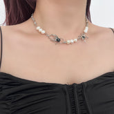 Spider decor faux pearl chain necklace