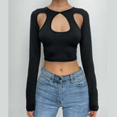 Long sleeve hollow out gloves solid crop top