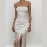 Sleeveless solid backless tassel tube dress