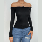 Long sleeve off shoulder bowknot lace hem backless top