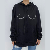 Long sleeve beaded drawstring solid hoodie top