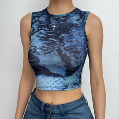 Tie dye contrast sleeveless crewneck crop top