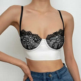 Lace patchwork backless low cut contrast cami crop top