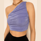 Halibuy Double-layered sleeveless one shoulder ruched top
