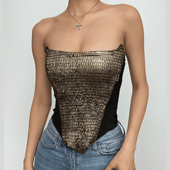 Smocked patchwork contrast backless tube top