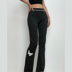 Stitch medium rise butterfly pattern contrast pant