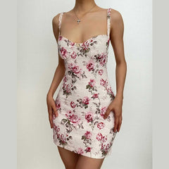 Contrast flower print backless sleeveless mini dress