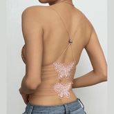 PRE ORDER - Butterfly applique backless v neck contrast print crop top