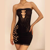 Fishnet solid hollow out see through tube mini dress