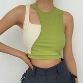 Contrast hollow out ribbed sleeveless crop top