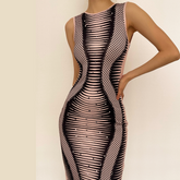 Round neck open back print sleeveless maxi dress